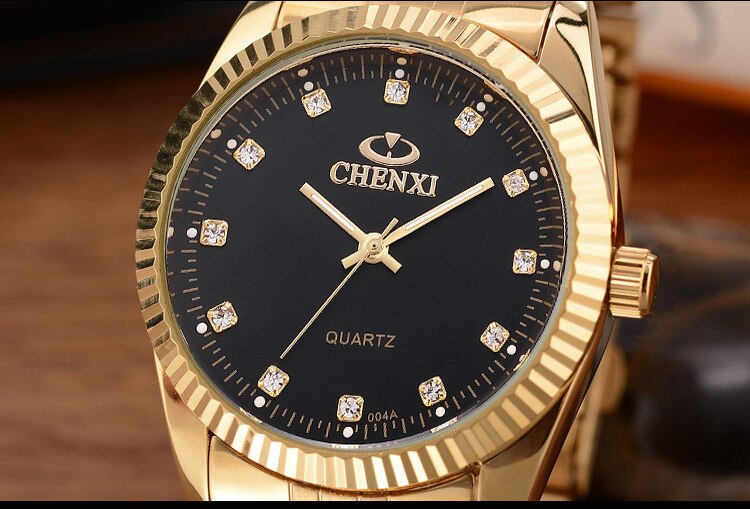 Chenxi Luxe Paar Horloge Golden Rvs Liefhebbers Horloge Quartz Horloges Voor Vrouwen &amp; Mannen Analoge Horloge