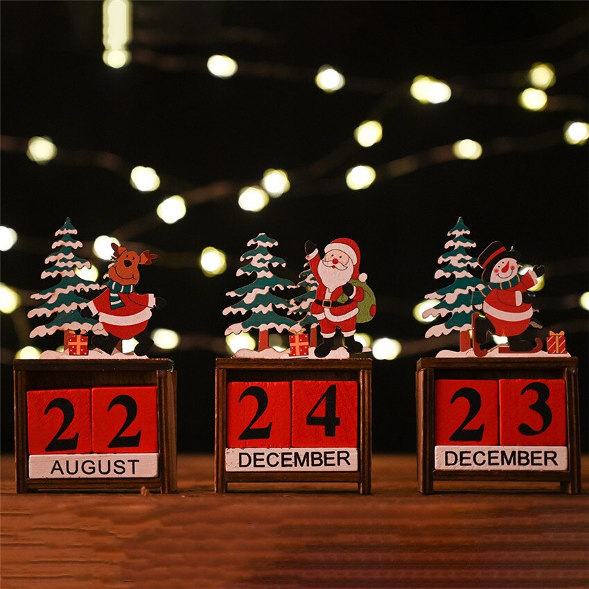 Vintage Wooden Advent Calendar Christmas Wood Block Planer Permanent Desktop Organizer Agenda Perpetual Calendar Home Decoration