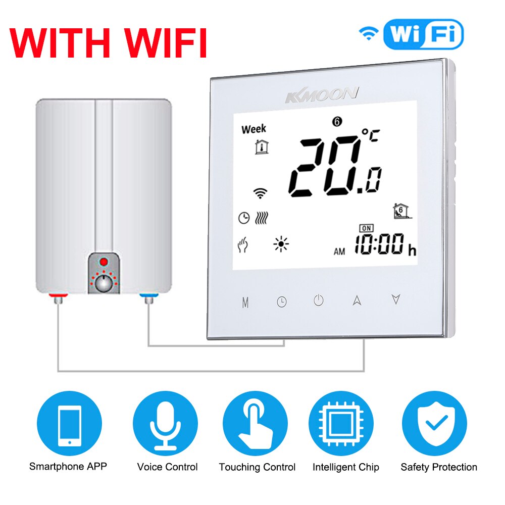 Digitale Water/Gas Boiler Verwarming Thermostaat met WiFi Connection & Voice Control Energiebesparing met Google Home/IFTTT: White with WiFi