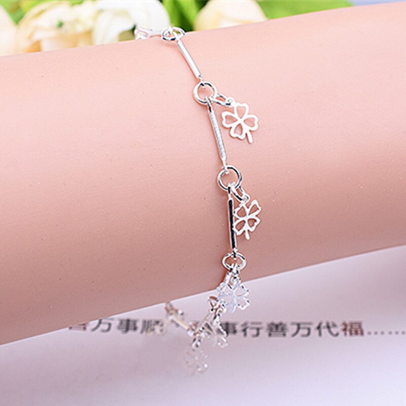 Leaf Enkelbanden Vrouwen Dubbele Voet Keten Enkel Armbanden Bohemian Gold Kleur Bladeren Enkelband Sieraden Voor Voet Zomer Strand: Silver clover