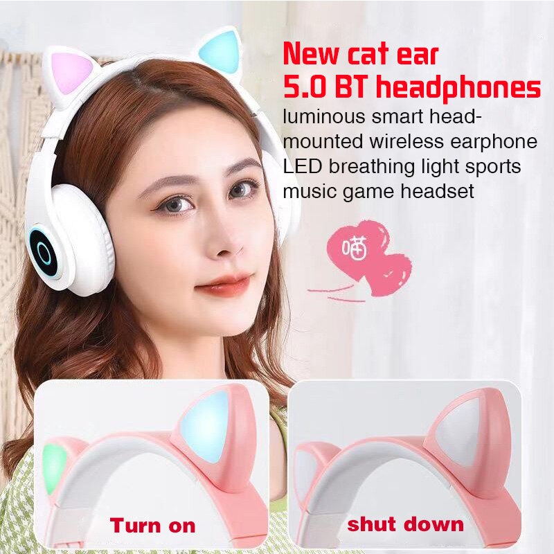 Caridite Bluetooth Headband Headphones - Wireless Hifi Headset with Mic, LED Lights, Memory Foam