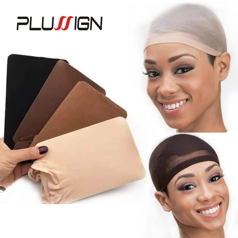 Plussign strømpehette for parykker 2 stk hårnett for parykker skallet cap beige brun nylonstrømpe parykkhette elastisk hårhette
