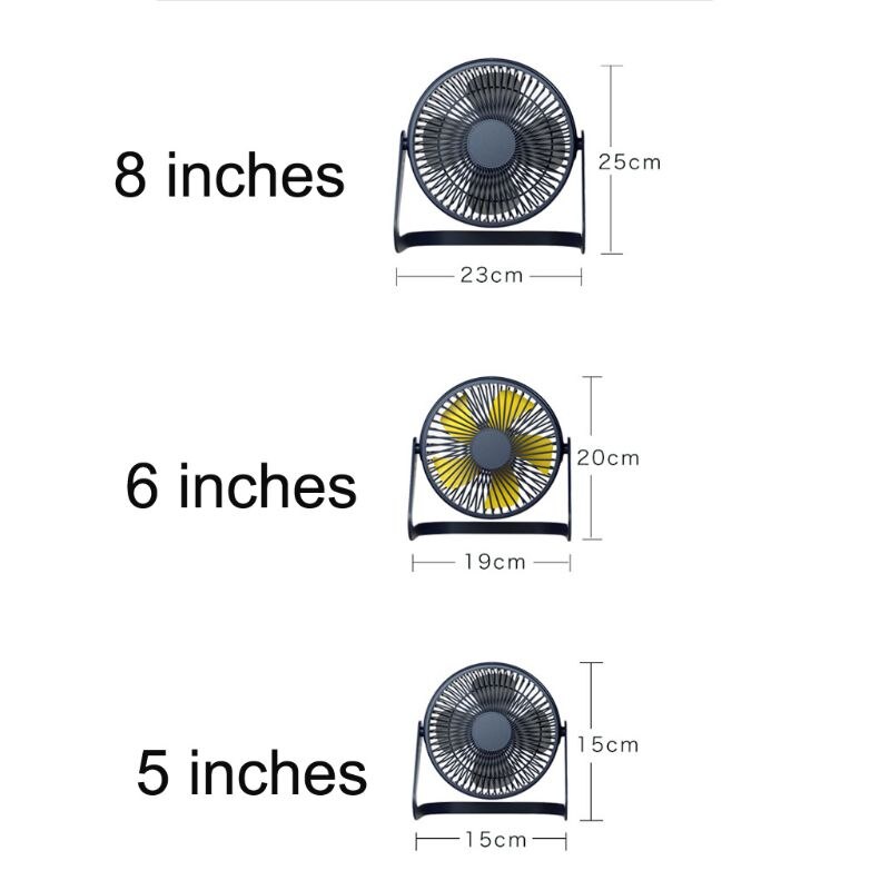 5/6/8 inch 360 ° draaibare usb-bureauventilator met aan-uitschakelaar 2 snelheden luchtkoelventilator voor thuiskantoor, desktop, auto, buiten, reizen