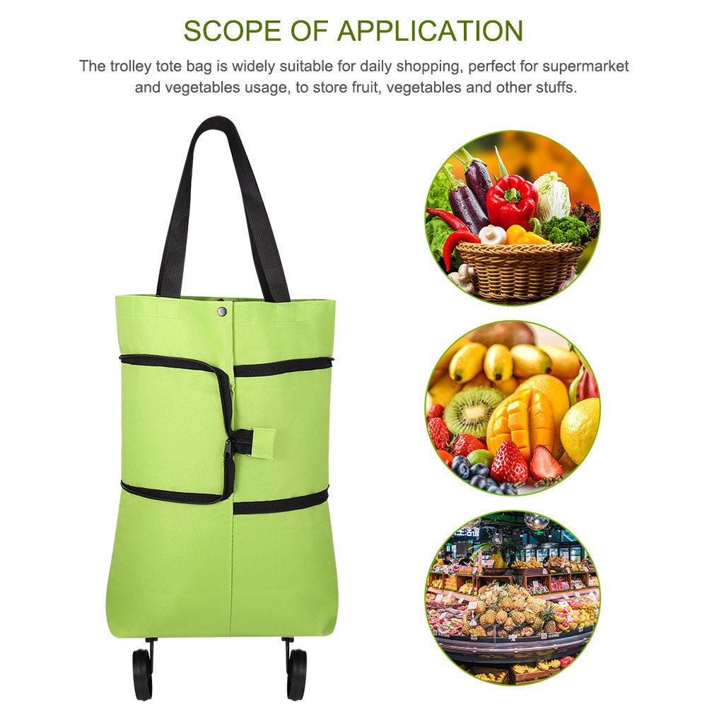 Foldbar indkøbsvogn tote taske 2 in 1 foldbar indkøbskurv bærbar foldbar indkøbsvogn trolley tote bag
