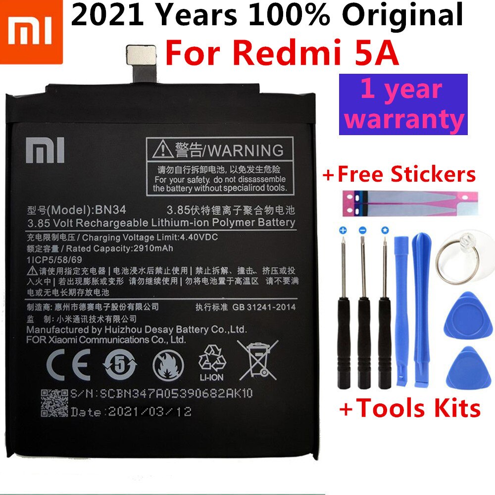 Batería de polímero de litio de repuesto para Xiaomi Redmi 5A, BM35, BM36, BM37, BM38, BN34, 5,0 &quot;, Mi 4C, 5C, 4S Plus, Mi4C, Mi5S, Mi5C: BN34 For Redmi 5A