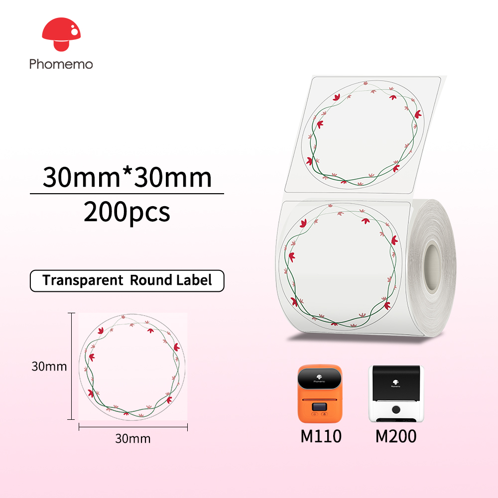 Phomemo M110 Etichette Termiche Carta Adesiva Carta Rotonda Trasparente 1.57 "x 1.57" Etichette Termiche Adesive Carta Stampante per M200 M221: Borgogna