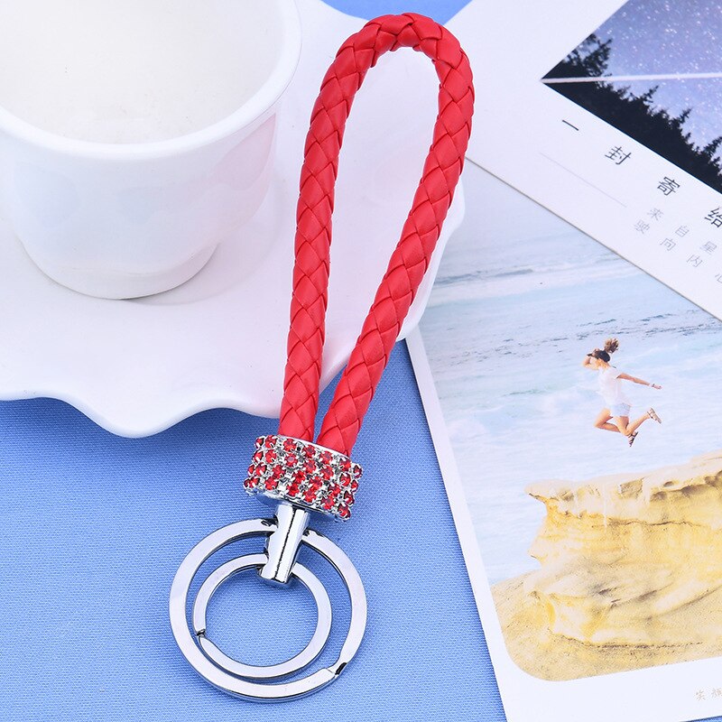 Double Loop Rhinestone Crystal Keychain Horseshoe Buckle Metal Car Key Pendant General Multicolor Hanging