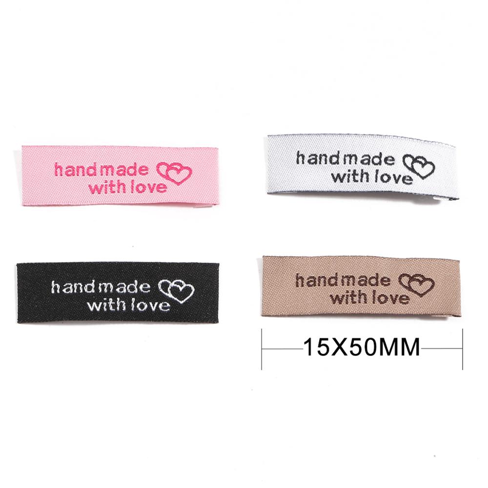 20 unids/lote 50x15x15mm hecho a mano etiqueta bordado impreso etiquetas ropa bandera etiqueta para prendas DIY Etiqueta de accesorios de costura