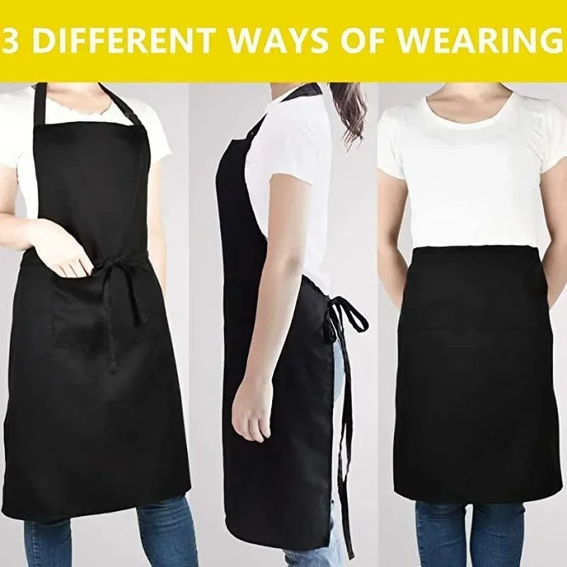 Delantal con pechera para Chef con bolsillos, correa para el cuello, delantales de tela para cocinar, manualidades, limpieza del hogar, Chef para hombres y mujeres, lavable a máquina