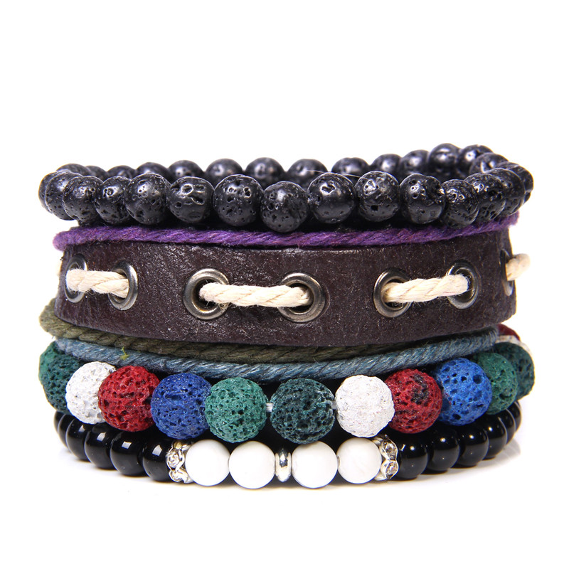 Pulsera de cuentas de madera multicapa para hombre, pulsera de cuerda de cuero marrón Vintage hecha a mano, pulseras nuevas étnicas, brazalete, de joyería 2024