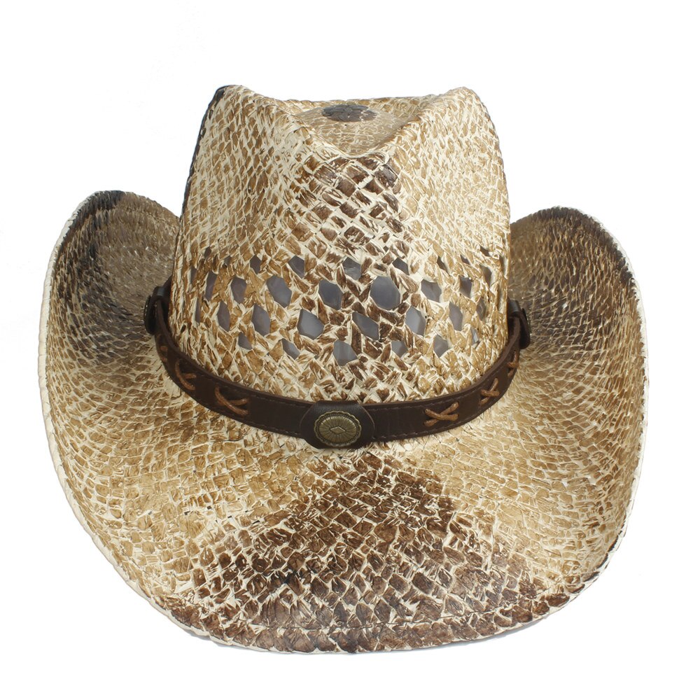 Western Cowboy Hat For Women Men Handmade Straw Bohemia Sombrero Hombre Straw Cowgirl Jazz Sun Caps Size 56-58CM: khaki XX