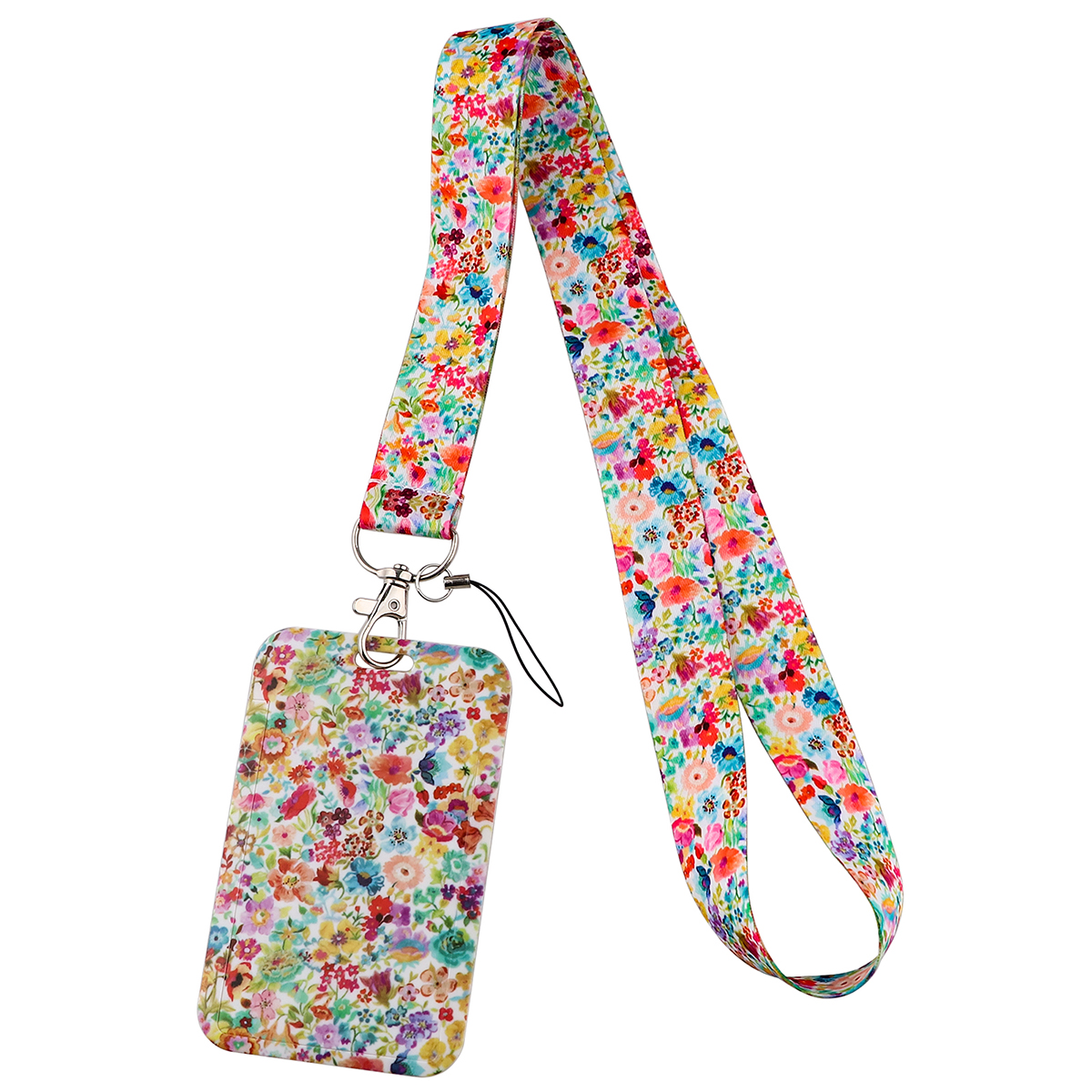 Flowers Series Bright Floral Lanyards Neck Strap Mobile Phone Rope Credit Card Cover Card Sleeve Accessories