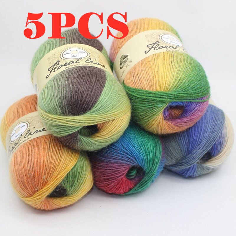 Yarn 5pcs X 100g Rainbow Line Fancy Melange Yarn 100% Cashmere Wool Yarn knitting 20 Colors