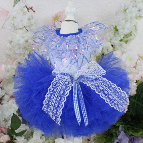 Vestido de perro hecho a mano con lentejuelas de cachorro azul, ropa de hilo multicapa, tutú de princesa, vestido de boda para perros pequeños, foto artística de Chihuahua: M