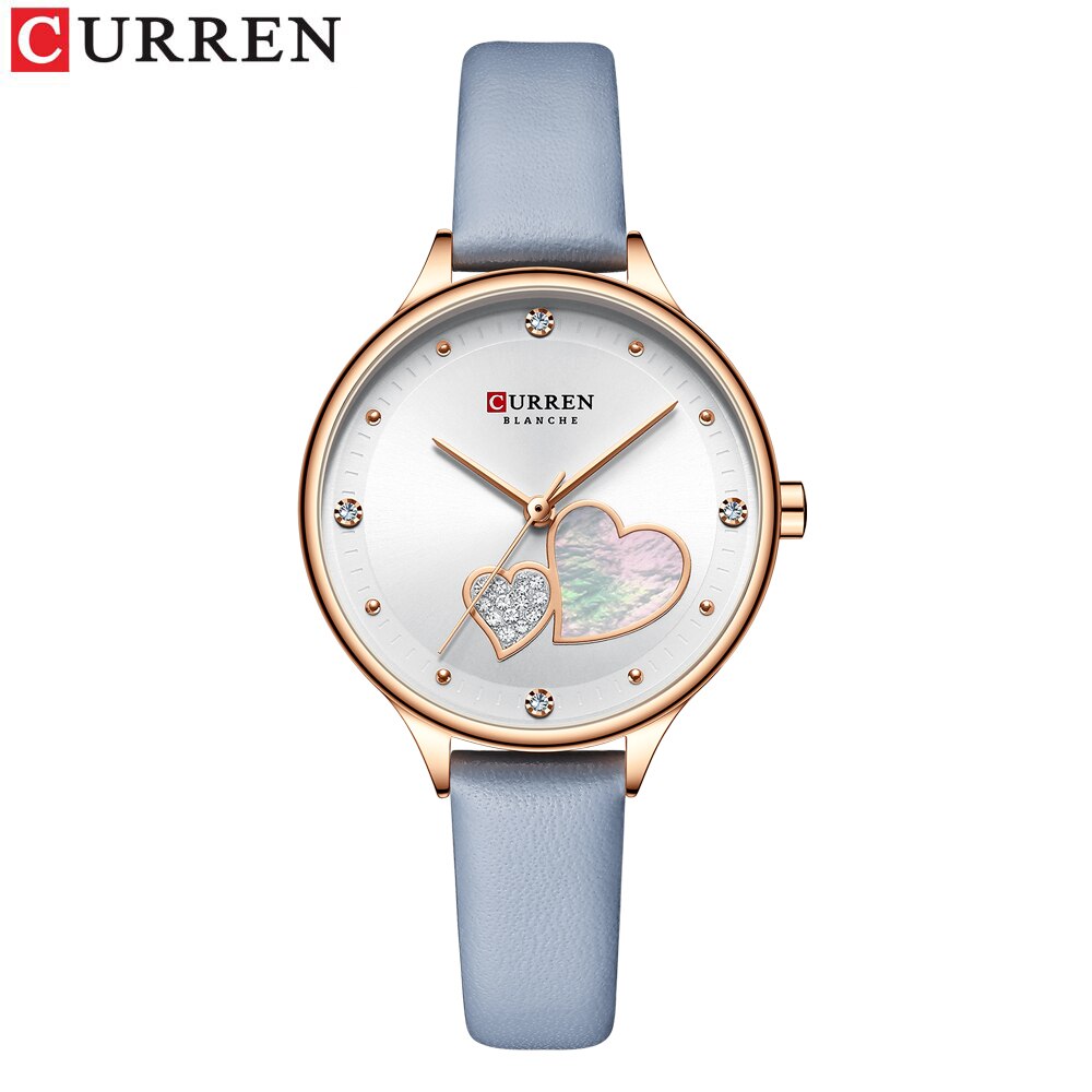 Curren Horloges Vrouwen Mode Lederen Quartz Polshorloge Charmante Strass Vrouwelijke Klok Zegarki Damskie: Multicolor