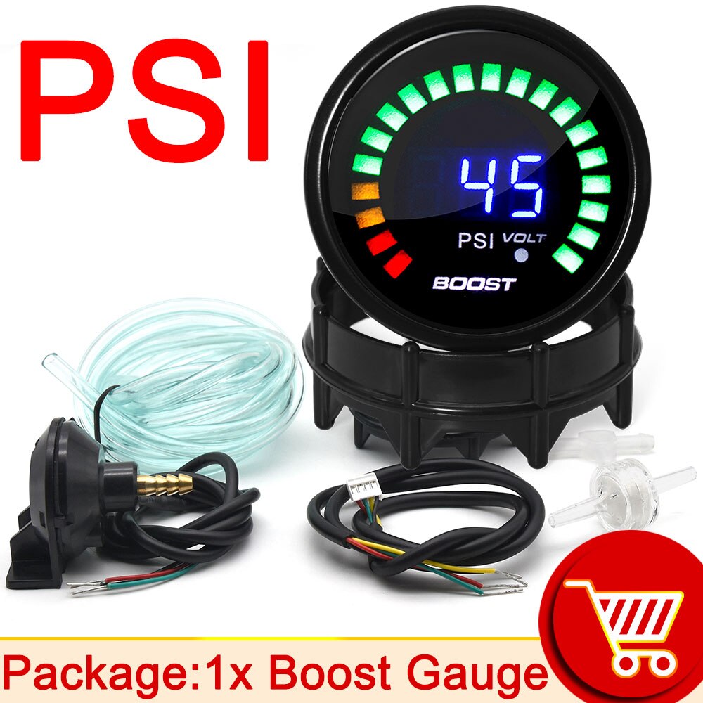 2inch 52MM Digital 20 LED tachometer Boost bar psi Vacuum Water temp Oil temp press Voltmeter Air/fuel ratio EGT temp RPM Gauge: boost gauge PSI