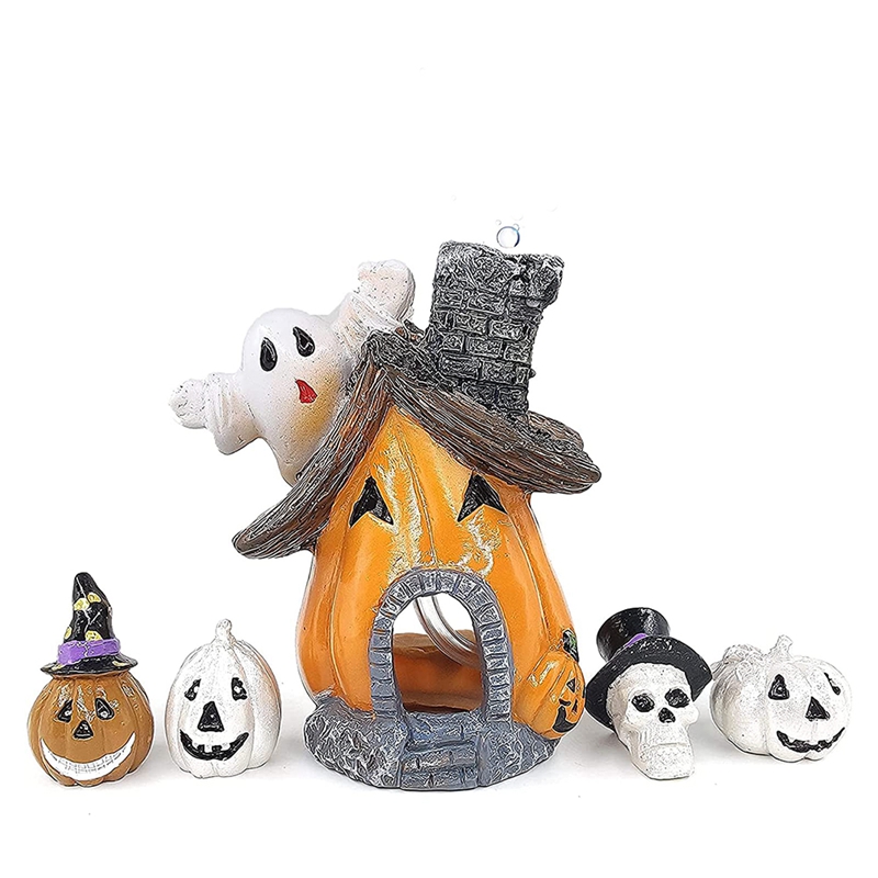 Exquisite Fish Hiding Halloween Pumpkin Aquarium Decoration Haunted House Fish Tank Air Bubbler: Default Title