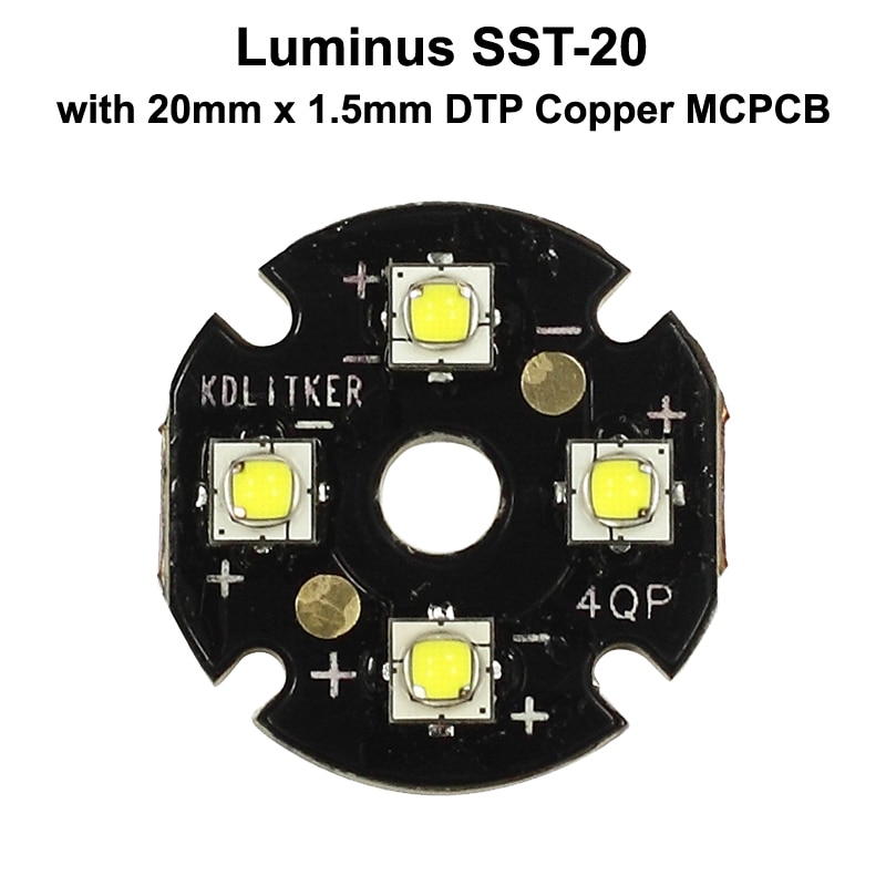 Quad Luminus SST-20 LED Emitter met KDLITKER 20mm x 1.5mm DTP Koper PCB (Parallel) w/optics
