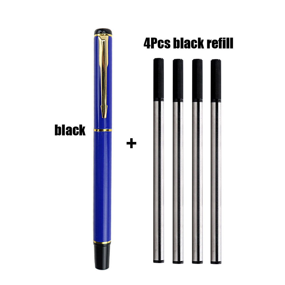 Stylo à bille de bureau en métal avec recharge, écriture fluide, encre bleue et noire, scolaire, 1 + 4 pièces par ensemble: Bourgogne