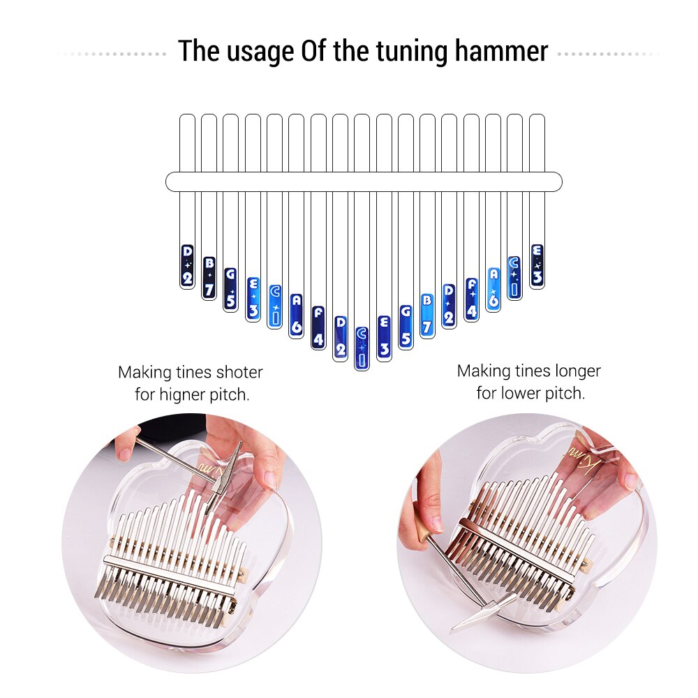 17-Key Kalimba Thumb Piano Transparent Acrylic Material with Carry Bag Musical Note Stickers Tuning Cleaning Cloth Musical