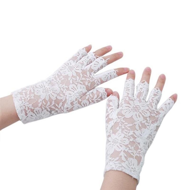 Korte Bruiloft Handschoenen Vrouwen Vingerloze Bruids Handschoenen Elegante Witte Kanten Handschoenen Voor Bridal Bruiloft Accessoires
