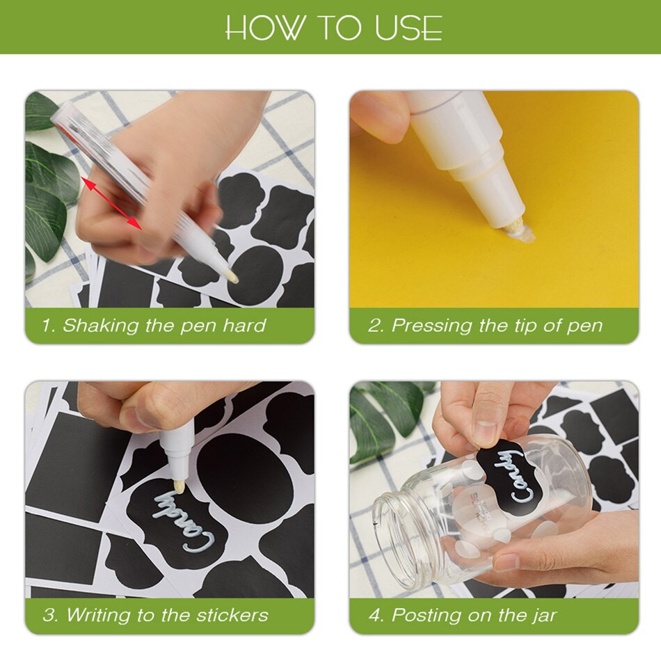 48pcs/set Removable Jam Jar Stickers Blackboard Sticker Craft Kitchen Labels Chalkboard Label Stickers Black Wall Spice Sticker