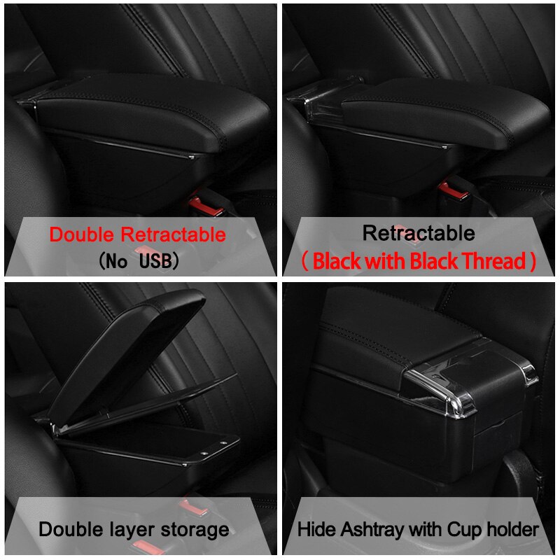 Accoudoir pour Peugeot 208, boîte universelle en cuir PU, boîte de rangement Central de voiture 208 cendrier support de verre accessoires de modification: Double All Black