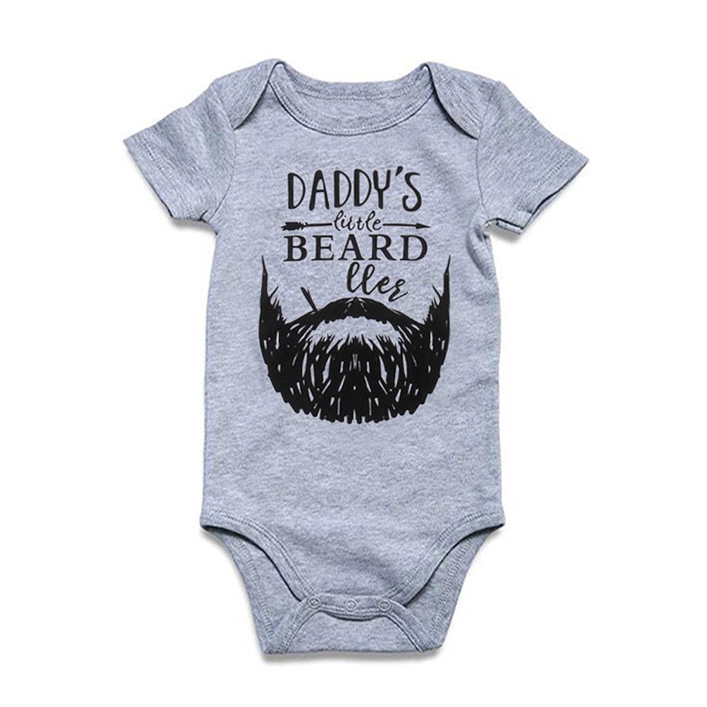 Newborn Infant Baby first birthday outfit boy Girl Romper Letter Moustache auntie baby clothes twin outfits Jumpsuit Sunsuit: Gray / 12M
