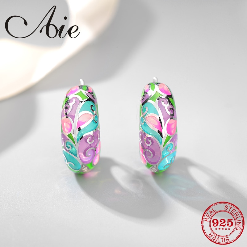 Bricolage comme rêve conte de fées fleur motif en argent Sterling coloré émail fine boucles d'oreilles bijoux de fête