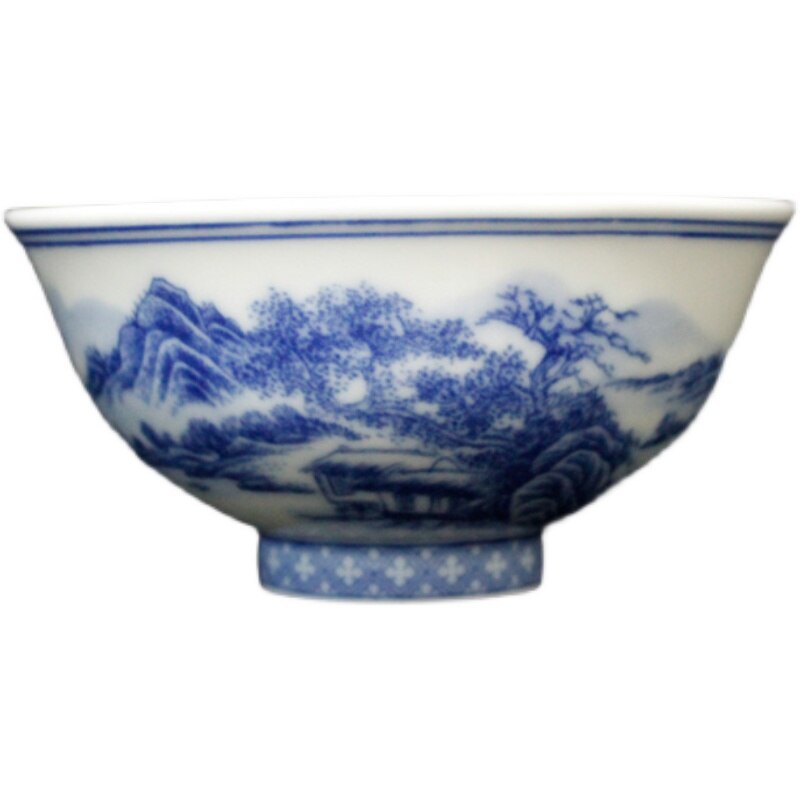Jingdezhen Porcelain Hand-painted Blue And White Tangled Branch Lotus Landscape Tea Cup Ceramic Tea Bowl