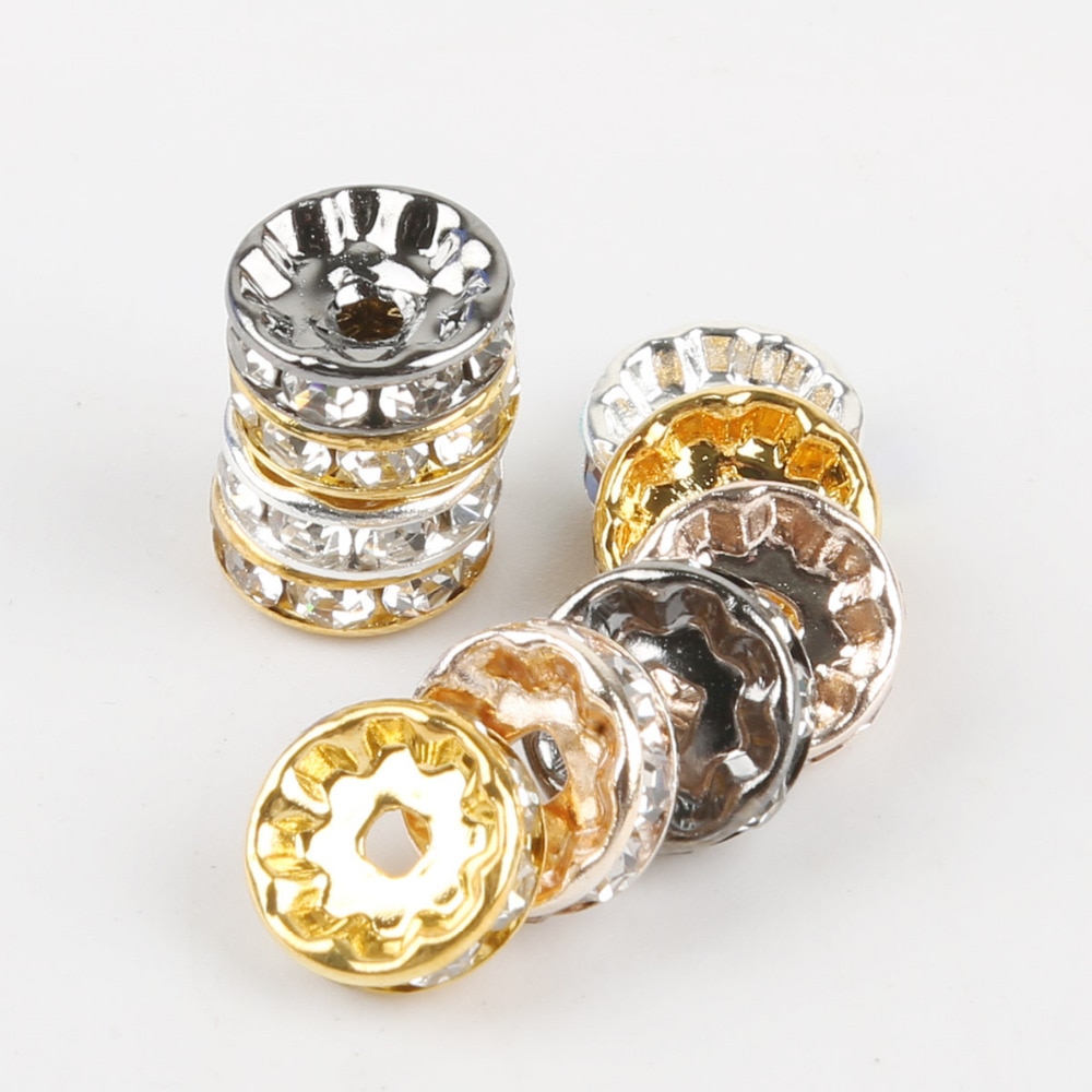 50pcs 4/6/8/10mm Gold/Silver Plated Crystal Rhinestone Beads Round Rondelle Spacer Beads For Jewelry Making DIY Accessories