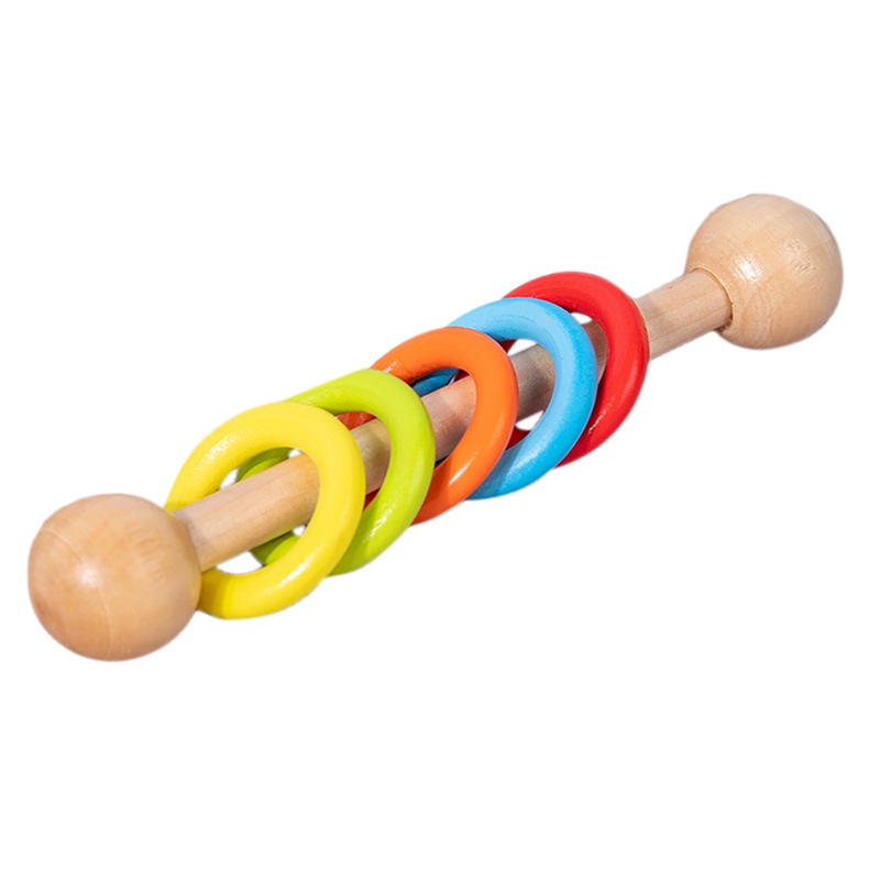 Infant Beech Solid Wood Stroller Toy Early Childhood Education Trolley Hand Rattle Early Education Wooden Comfort Toy: Light Green
