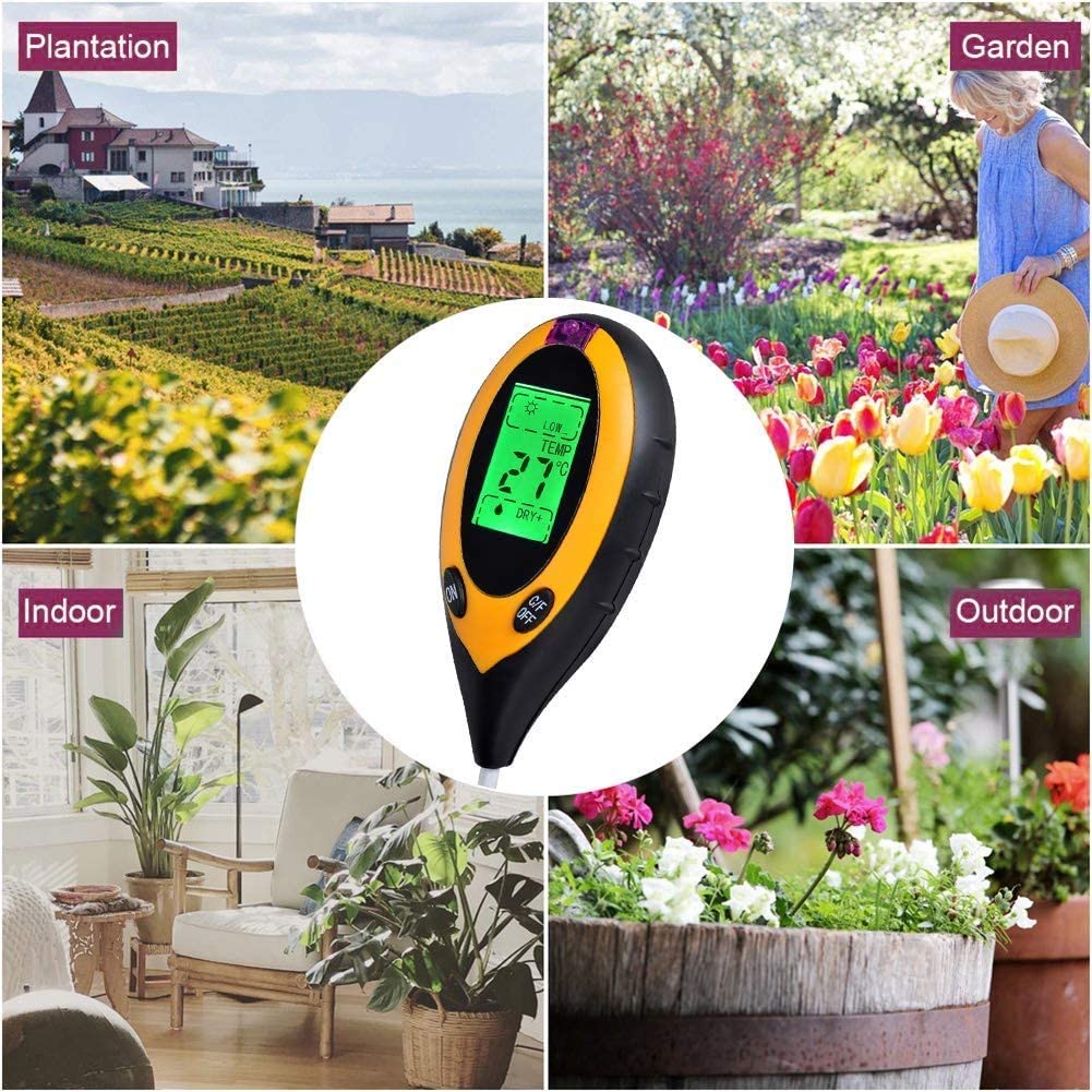 Testeur de sol 4 en 1, ph-mètre numérique, outil de mesure de la lumière du soleil, de l'humidité et de la température, pour jardin, ferme et pelouse