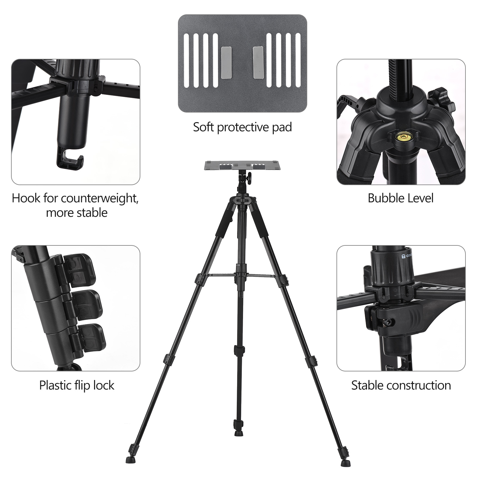 Andoer Projector Stand Tripod Portable Laptop Tripod Stand Adjustable Height 19.6 Inch to 58.6Inch w/ Plate for Projector Laptop