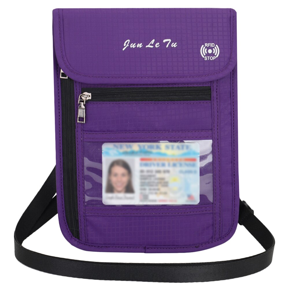 Rejsepung hals tegnebog med rfid blokerende pasholder dokument organisator taske til mænd kvinder: Lilla