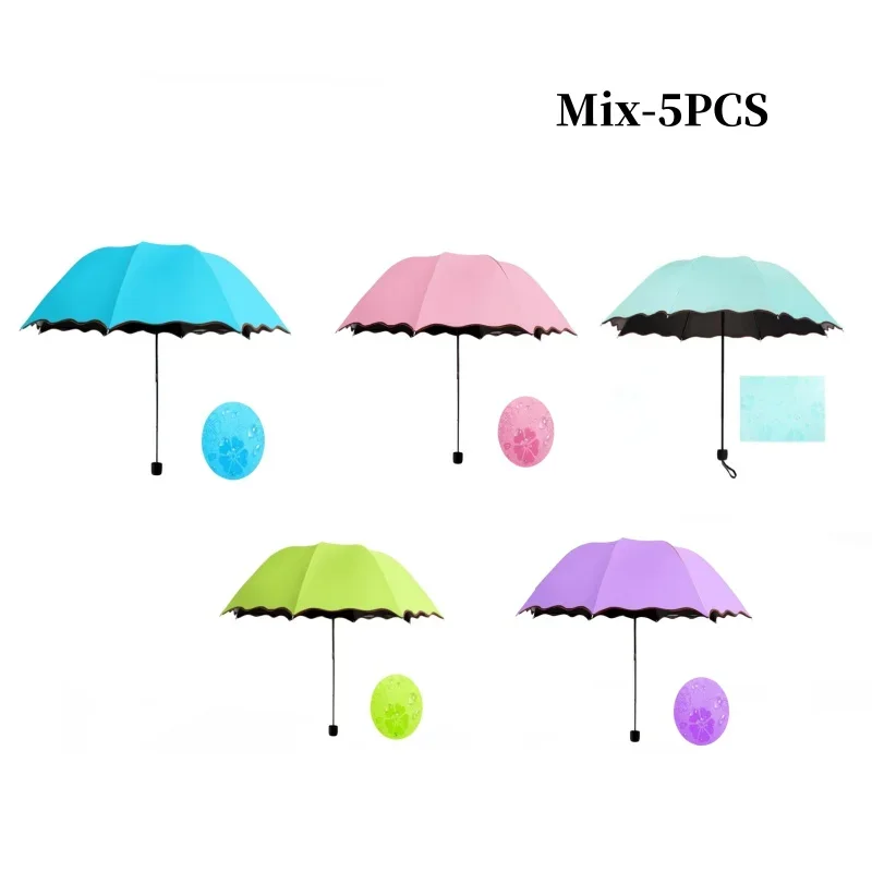 Paraguas para incubar agua, marco de sombrilla de mano, paraguas de viaje para lluvia, protección UV de 3 pliegues, paraguas que cambia de Color: violet