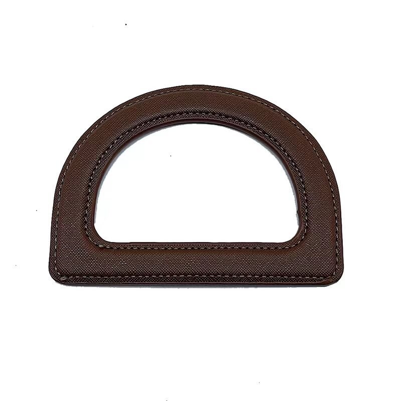 Mango de madera en forma de D, herramienta de bolso marrón de madera maciza, marco de madera degradado, accesorios únicos para bolsos, mango de: PU coffee
