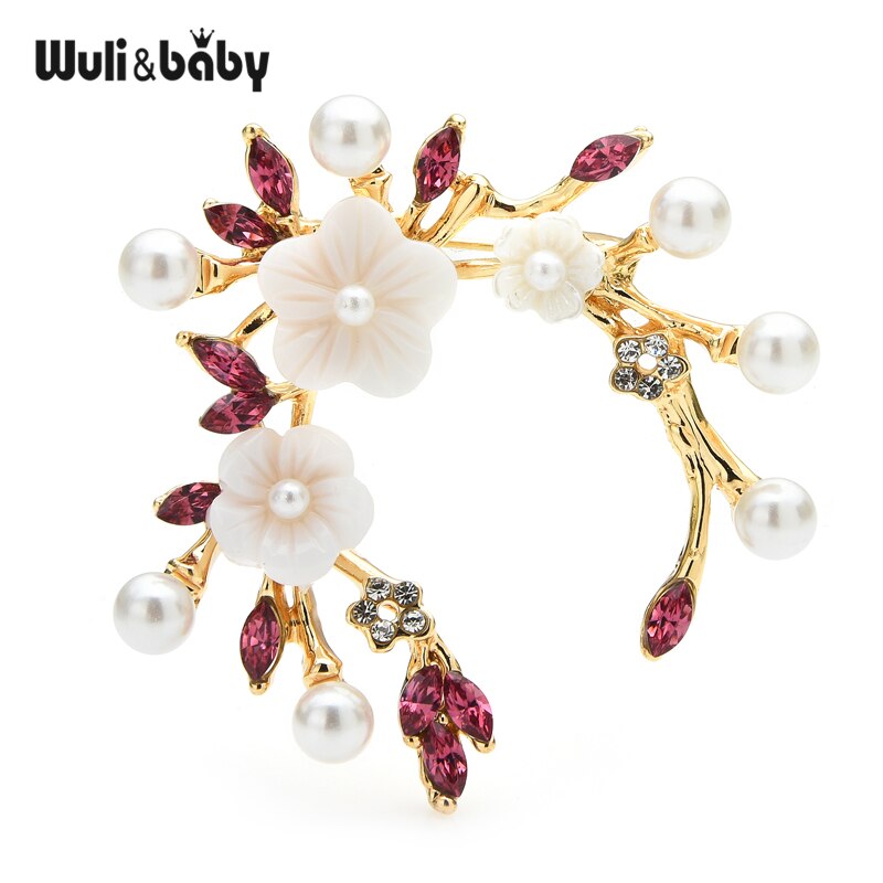 Wuli & Baby Strass Bloem Broches Vrouwen Parel Roze Paars Krans Bruiloften Kantoor Broche Pins