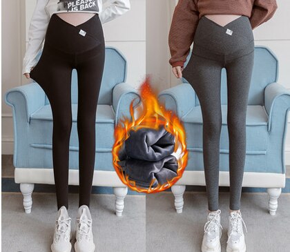 Mallas cruzadas de invierno para mujeres embarazadas, pantalones de maternidad, cintura baja en V, Leggings de vientre, pantalones de tubo de algodón para embarazo