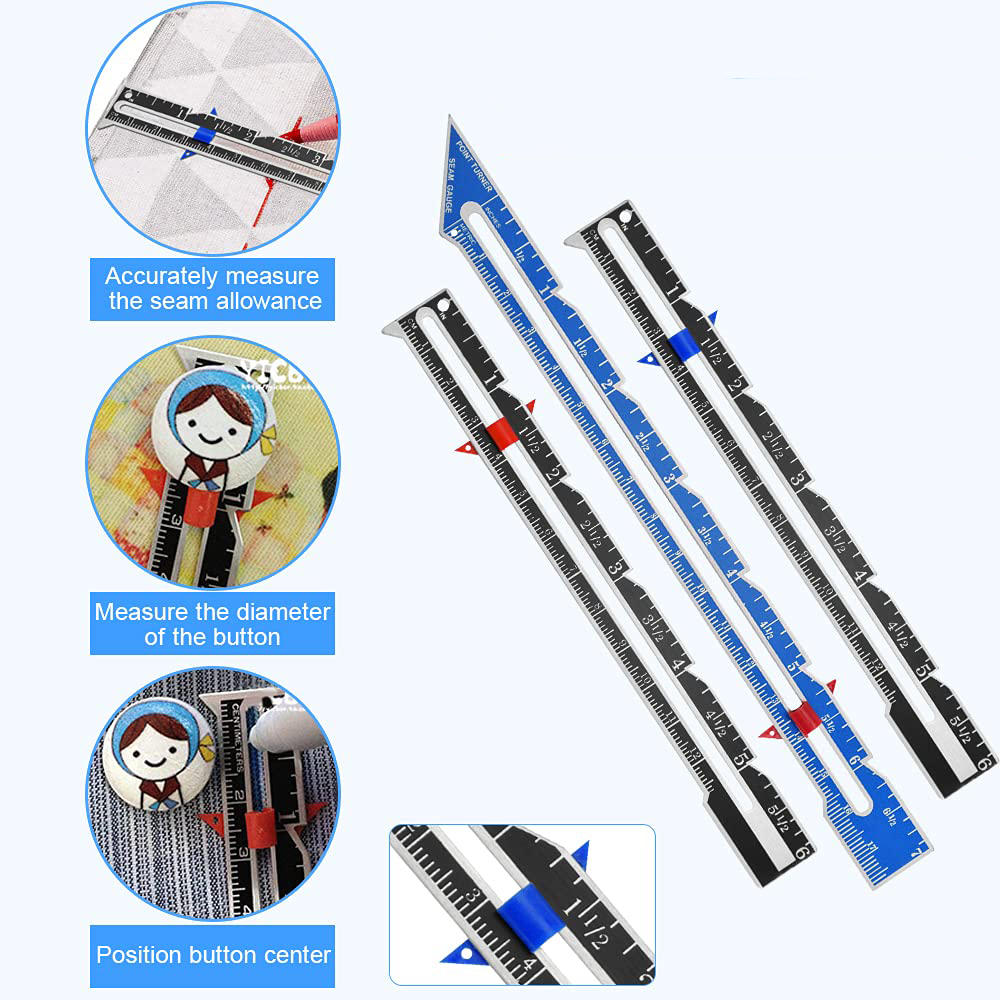 3PCS Sewing Gauge Sewing Measuring Tool Metal Sliding Gauge Fabric Quilting Ruler with Fabric Marker Pen for Knitting Sewing