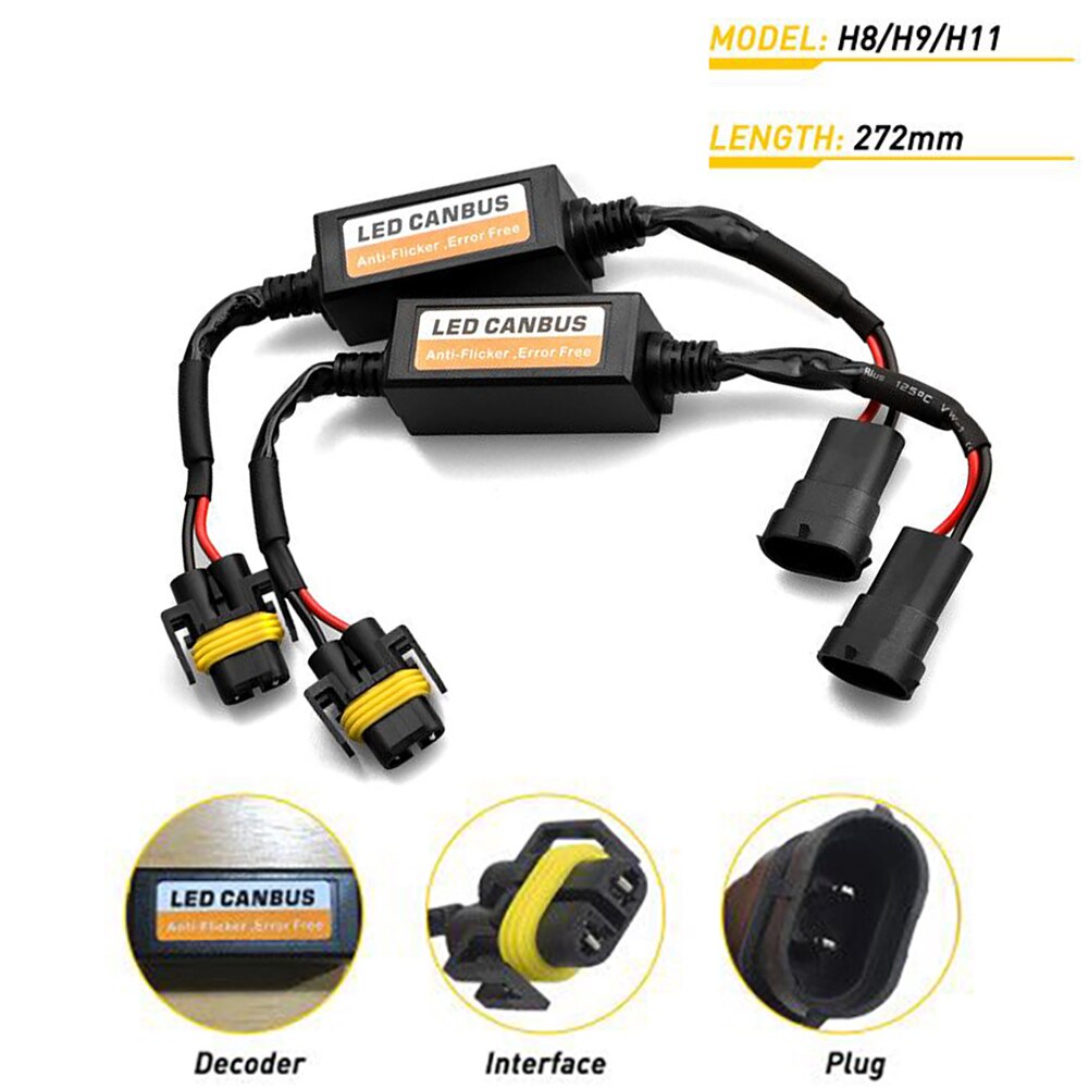 2 stk  h8/h9/h11 led forlygte dekoder adapter canbus anti-flimmer sele pærer modstand dekoder advarselsfejl annullere