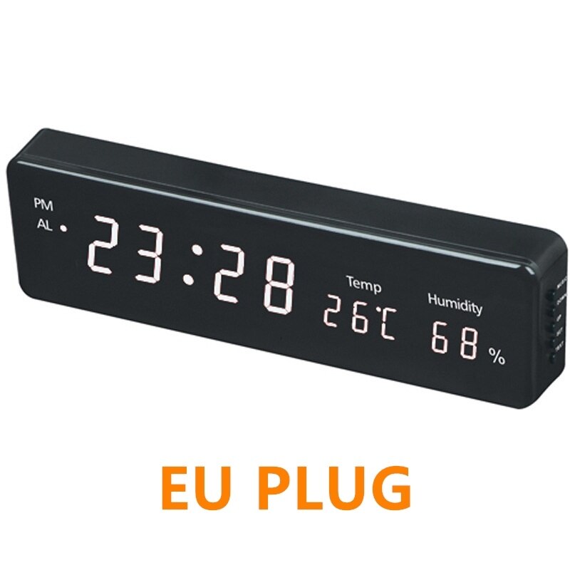 Big Number Large LCD Digital Wall Clock Multi-function Electronic Bedside Table Clock Desk Alarm Clock With Temperature Humidity: White Eu Plug