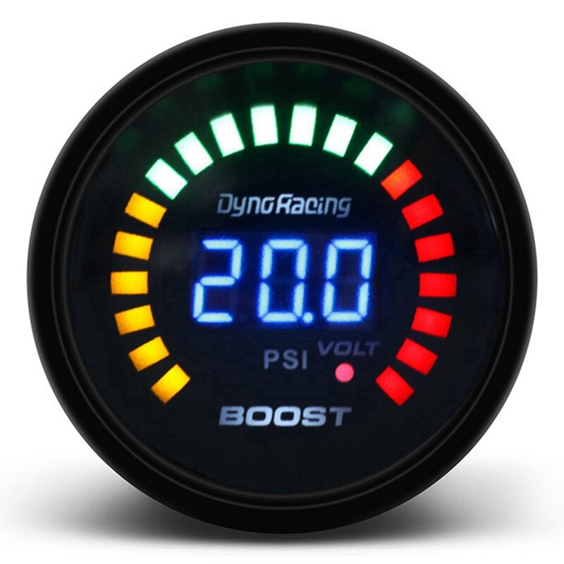 Dyno Racing 2 Inch 52mm Car Digital Analog LED Electronic Psi Turbocharger Meter: Default Title