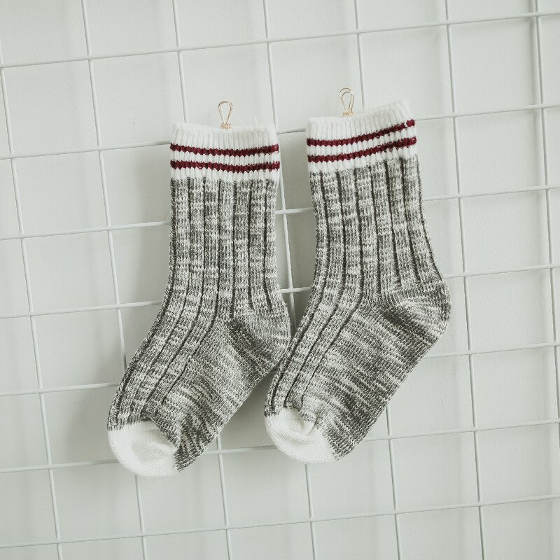 Baby Lotus Winter Sokken Meisjes Kids Grappige Sokken Warme Wollen Gestreepte Zachte Jongens Mode Korte Sokken: Grey / 6-8years