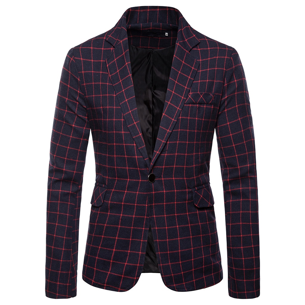 Stylish Male Blazer Suit Jacket Business Casual Single Button Blazer For Men Regular Abrigo Hombre Men Plaid Blazer