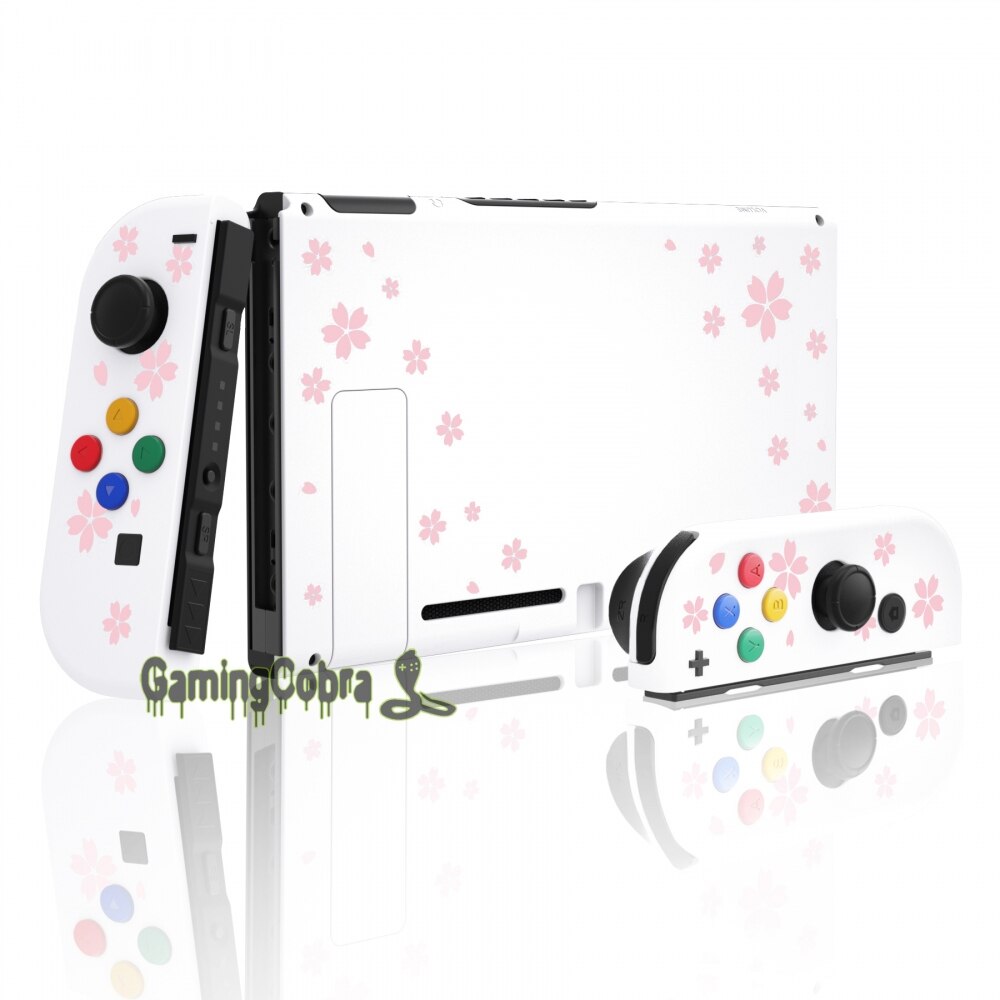 Roze Sakura Bloemblaadjes Soft Touch Grip Terug Plaat + Controller Shell W/Volledige Set Knoppen Voor Ns Schakelaar Handheld console & Joy-Con