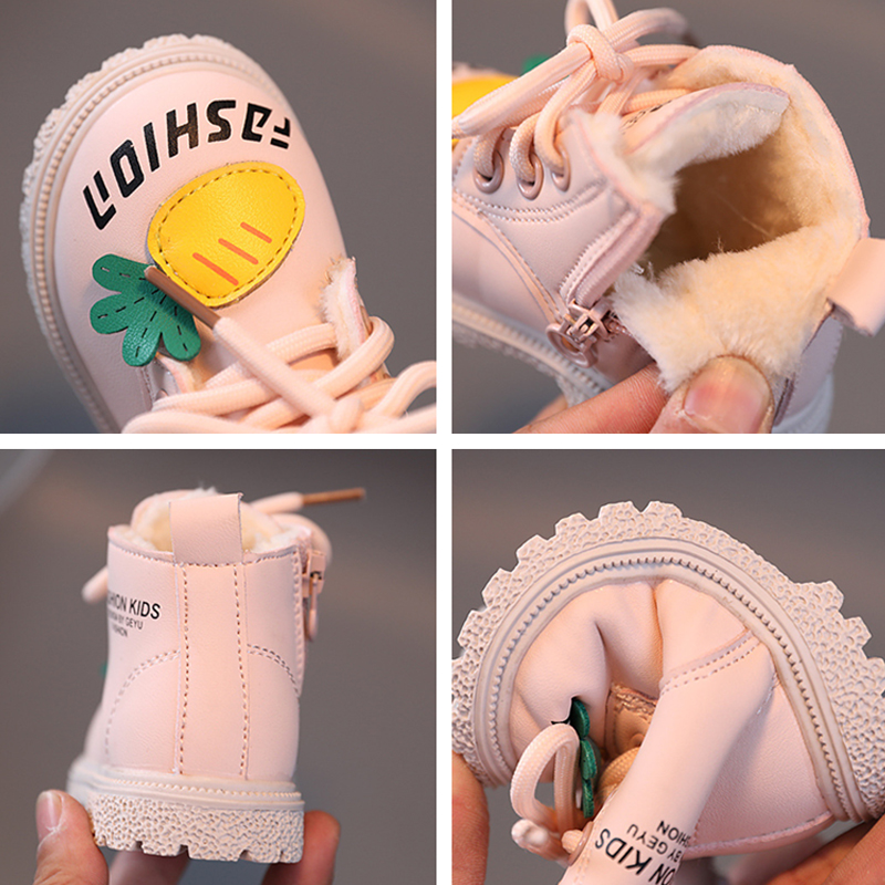 Botas Martin para niñas, zapatos de fondo suave para niños pequeños, botas de algodón cálidas de lana para exteriores, otoño e invierno,