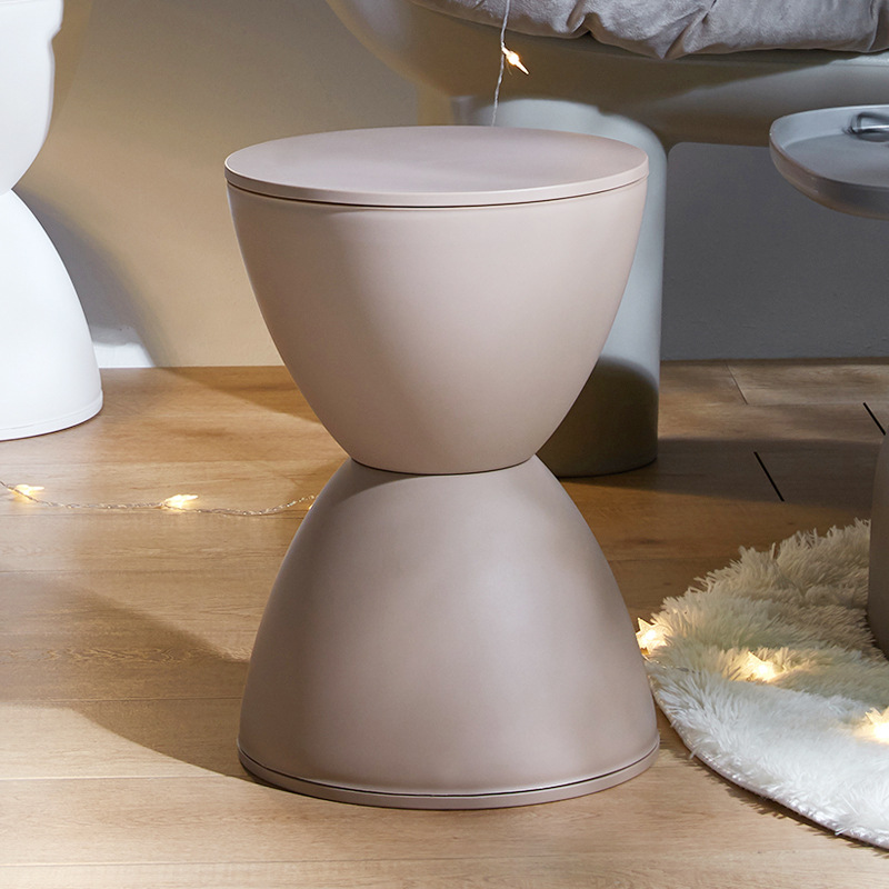 Taburete bajo nórdico para sala de estar, taburete circular y moderno de ocio para el hogar, simple y grueso, cambio de zapatos para el hogar, taburete de comedor para niños: Caqui