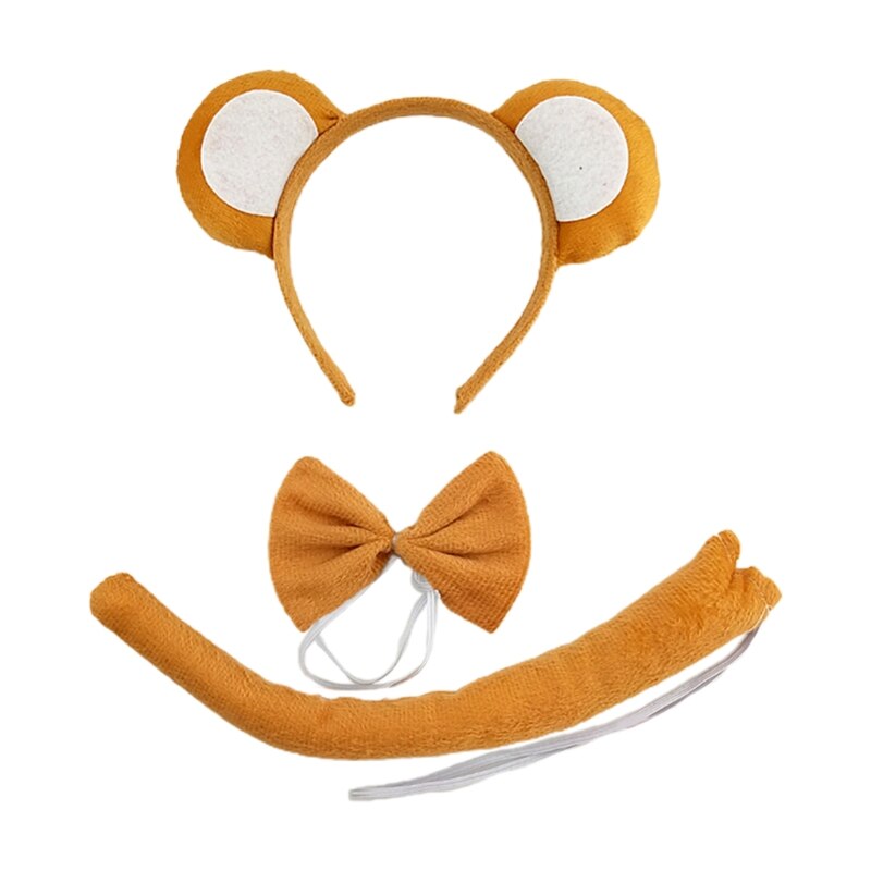 Ears Headbands Bows Tail Monkey Ears Party Decorations Cosplay Washing Face: Brown and white