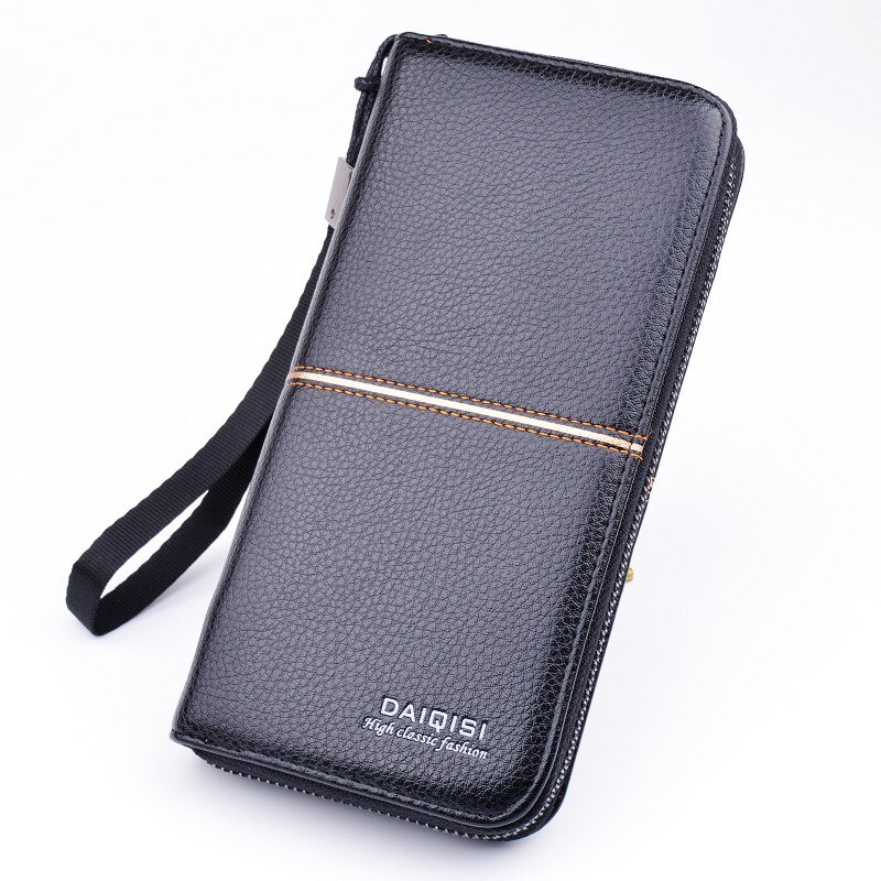 Nueva cartera de para hombre, bolso de mano informal de negocios con cremallera, bolso de gran capacidad para teléfono móvil, Cartera de cuero